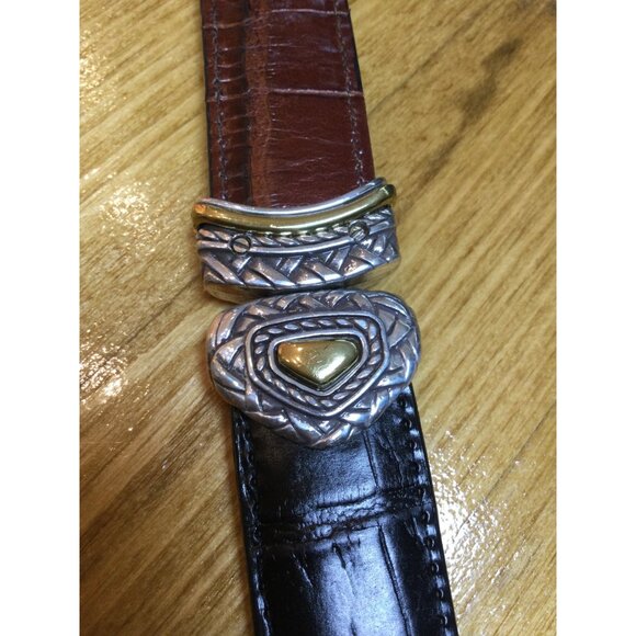 Vintage Brighton Two Tone Reversible Leather Belt Brown Black Embossed Design - Picture 6 of 10